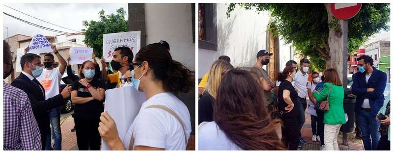 Momentos que el alcalde y la vicealcaldesa se dirigen al personal concentrado en El Calero/Acfi Press.